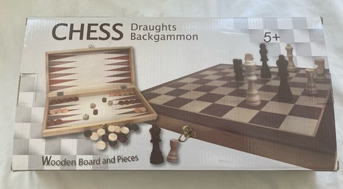 Wooden boxed chess draughts - chess,,
