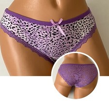 Leopard Lace Trim, Semi Sheer Lace Back  Bikini Panties-FIVE COLORS,  XL-Hip 39"