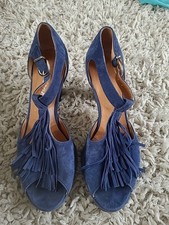 Voltan Mid Blue Suede Leather Ladies Shoes Size 38.5. Leather Soles And Inner.