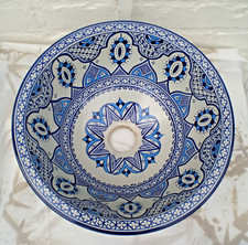 HAND PAINTED  CERAMIC HAND WASH BASIN * FES POTTERY * Blue & White * 35 cm