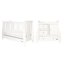 Tutti Bambini Katie sleigh 2 piece room set white cot bed changer and mattress