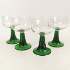 Set of 4 Vtg Luminarc France Green Beehive Stem Roemer Wine Glasses Etched Grape