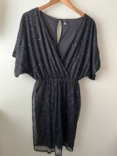 Boohoo Dress Size 8 Black Sequin Short Sleeve Wrap Mini Party Going Out