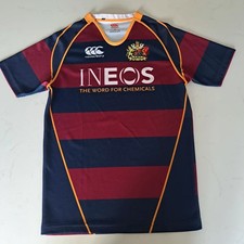 Canterbury Mens Rugby Shirt. Royal Coat of Arms. 35. Maroon Navy. Medium.