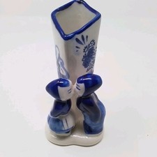 Bud Vase - Hand Painted - Delft Blue - Kissing Couple - Windmill - 3.5”