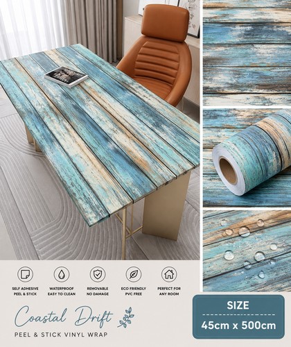 Blue wood effect vinyl wrap - blue,