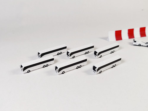 White twin axle coach buses - white,