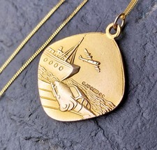 Georg Jensen 9ct Gold St Christopher Pendant Necklace 18" Double Side 1969  4.7g