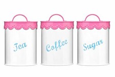 Lace  Tea Coffee Sugar Canisters Biscuit Bread Holder Red Cream Storage