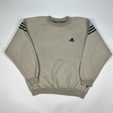 Vintage Adidas Jumper Mens Small Beige Retro Baggy fit Cotton Sweatshirt