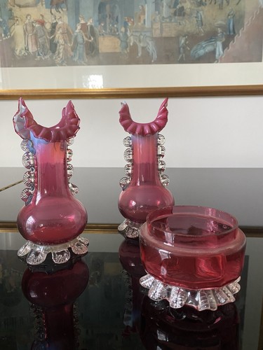 Victorian cranberry glass vase - glass,
