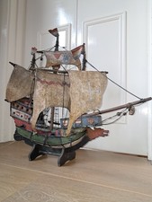 Antique Vintage  Handmade Wooden  Ship Vessel Model Of The Columbus  Collection