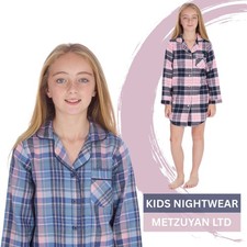 Metzuyan Kids Girls Checked Long Sleeve Buttoned Nightshirt Sizes 9-13 Years