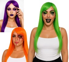 Halloween Long Wig Ladies Fancy Dress Costume Party Accessory Orange Wig Purple