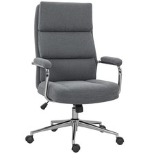 HOMCOM Linen Fabric Office Desk Chair with Tilt Function, Charcoal Grey