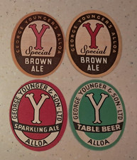 4 George Youngers Alloa Scotland beer bottle Labels 1950's