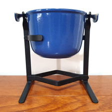 Le Creuset Enameled Cast Iron Enzo Mari La Mama BLUE Fondue Pot & Stand Vintage