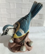 Ceramic Blue Tit Garden Bird On Branch With Nuts Figure Ornament