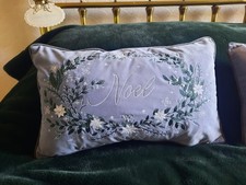 NWOT Pair Grey Marks & Spencer Embroidered Embellished Velvet Noel Xmas Cushions