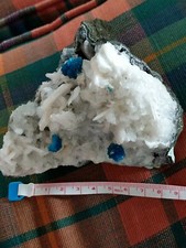 Rare Cavansite on Stilbite and Drusy Quartz from Maharashtra, India. 