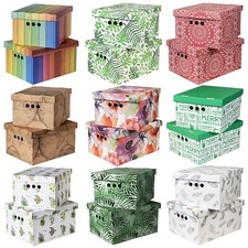 STYLISH 2pc Decorative Storage BOXES with Lid ARCHIVE A4 Box Cardboard ORGANISER