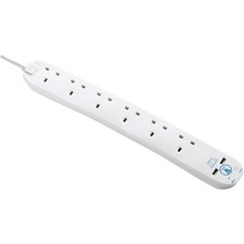 Masterplug 6 Gang Surge Protected Extension Lead 2m 2 USB Ports A & C White