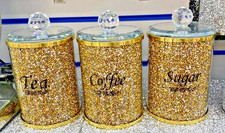 DIAMOND CRUSHED CANISTERS SILVER CRYSTAL FILLED TEA COFFEE SUGAR JARS STORAGE UK