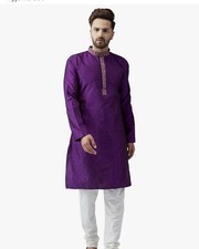SOJANYA (Since 1958, Men's Teal Silk Blend & Churidar Pyjama XL/ Purple/White