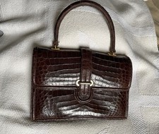 Vintage Retro Classic Genuine Crocodile Ladies Handbag, Brown, Top Handle