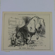 7x10" punch cartoon 1865 THE POPE`S MAD BULL 
