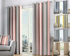 One Pair Of Modern Stripe Design Eyelet Ring Top Fully Lined Curtains 5 Colours