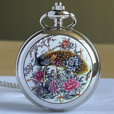 Quartz Pocket Watch Mens Women Full Hunter Pendant Fob Watch with Chain Gift Box