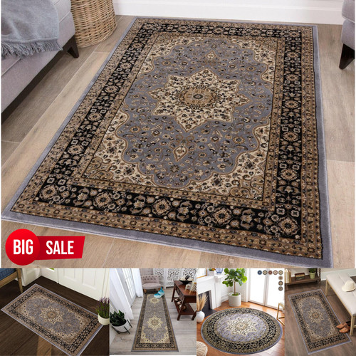 Grey traditional vintage rug - traditional,