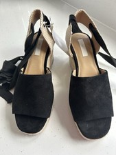 H&M Real Suede Black Ankle Tie Wedge Sandals Size 5