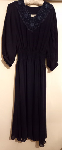 Dark blue beaded evening dress - beaded,