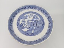 Antique Footed Cake Cheese Stand Bowl Walker Carter Pottery Blue Willow Pattern