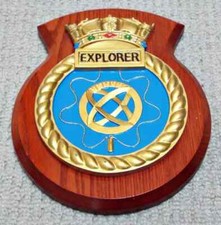 HMS Explorer Royal Navy Vintage Wooden Military Ships Wall Plaque Crest Shield