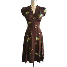 Trashy Diva silk Floral tea dress 1940 vintage pinup xs witch cottagecore retro