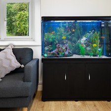 Fish Tank Aquarium Cabinet Black 300L 65 Gal LED White Gravel + Ornaments