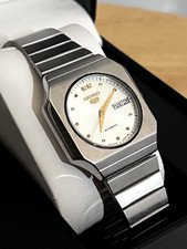 Seiko 5 Automatic 6309 8970 White 36MM Square TV Dial Day Date Vintage Watch