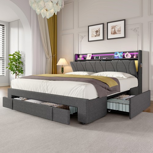4ft6 double upholstered bed - bed, 3