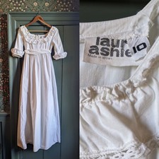 Vtg 1970s Laura Ashley Made In Wales crochet Dress  Wedding Prairie Boho XS 6