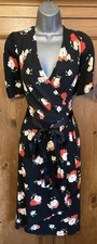 Phase Eight Black Red Floral Jersey Tea Party Dress 16 Autumn Winter