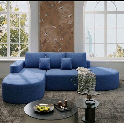 Blue fabric corner sofa - fabric,
