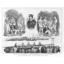 ROWING The International Four Oared Boat Race - Antique Print 1876