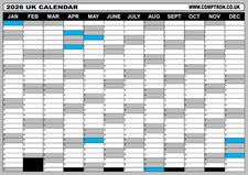 2026 Year Wall Planner Calendar | A4 A3 A2 | Matte Gloss Finish | Landscape DS1