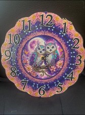5d Diamond Painting  Two Owl Clock Go On Wall