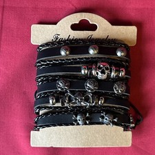 Leather Bracelets X5 Leather Punk Rock Fashion Skulls Design Adjustable Sizes