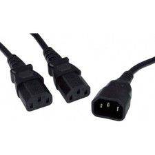 Black 4 Meter IEC Mains Y-Splitter Lead Cable (IEC C14 Male - 2x IEC C13 Female)