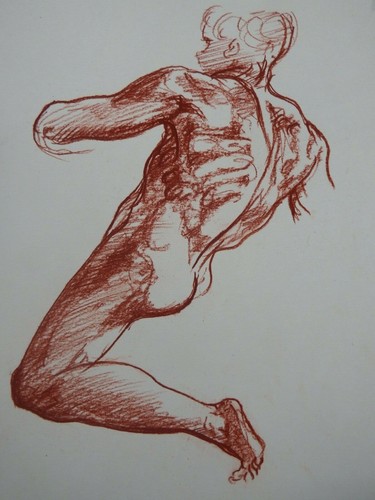 Sanguine male nude - , drawing
